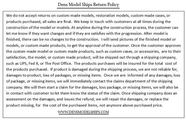 Dens Model Ships Return Policy